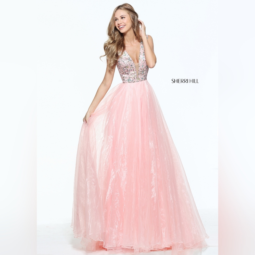 Sherri Hill Pink Beaded V-Neck Prom Gown